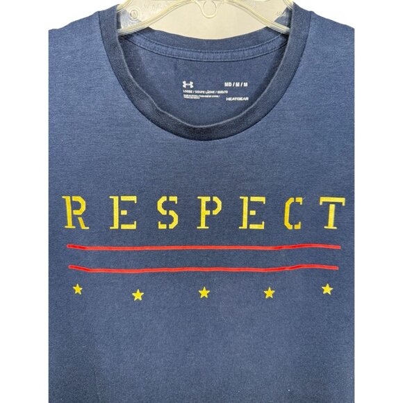 Under‎ Armour Project Rock Respect Mens Medium Tee Blue HeatGear Bull Logo Shirt - Picture 2 of 7